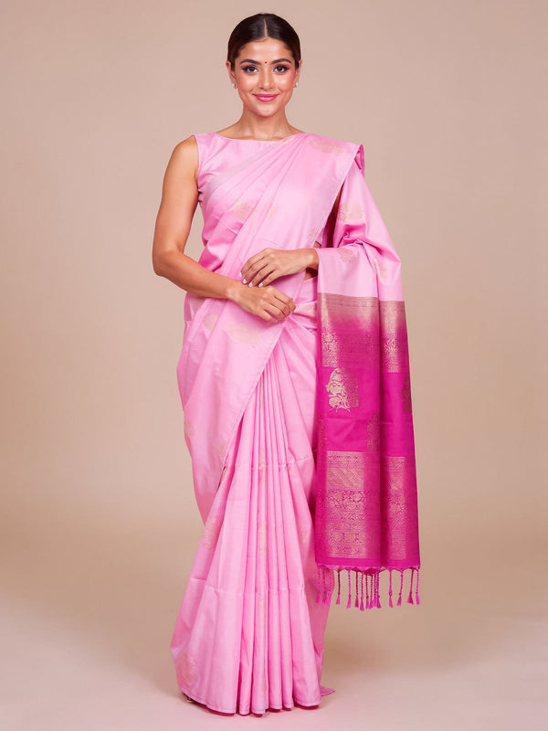 Baby Pink with Magenta Pink Semi Silk Saree