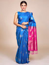 Sky Blue with rani pink Semi Silk Saree