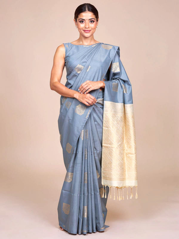 Grey with light Sandal  Semi Silk Saree