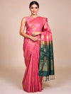 Peach - Pink with Bottle Green Semi Silk Saree