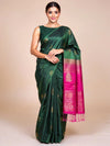 Bottle Green With Pink Semi Silk Saree