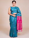 Peacock Blue With Pink Semi Silk Saree