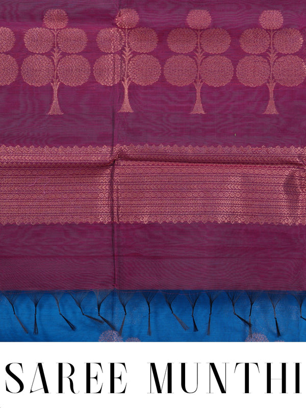 Royal Blue and Magenta Silk Cotton Saree