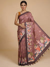 Dusty Rose Pink with Deep Coffee Brown - Semi Tussar Saree