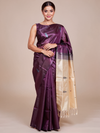 Wine Purple With Beige Semi Silk Saree