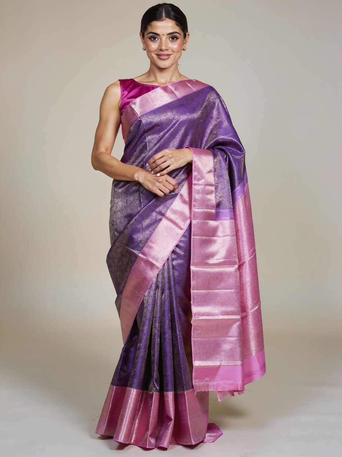 Elegant Purple with Baby Pink Kanchipuram Silk Saree