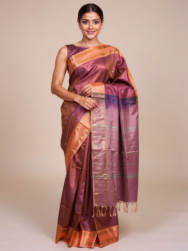 Onion Pink With Orange Semi Silk Saree