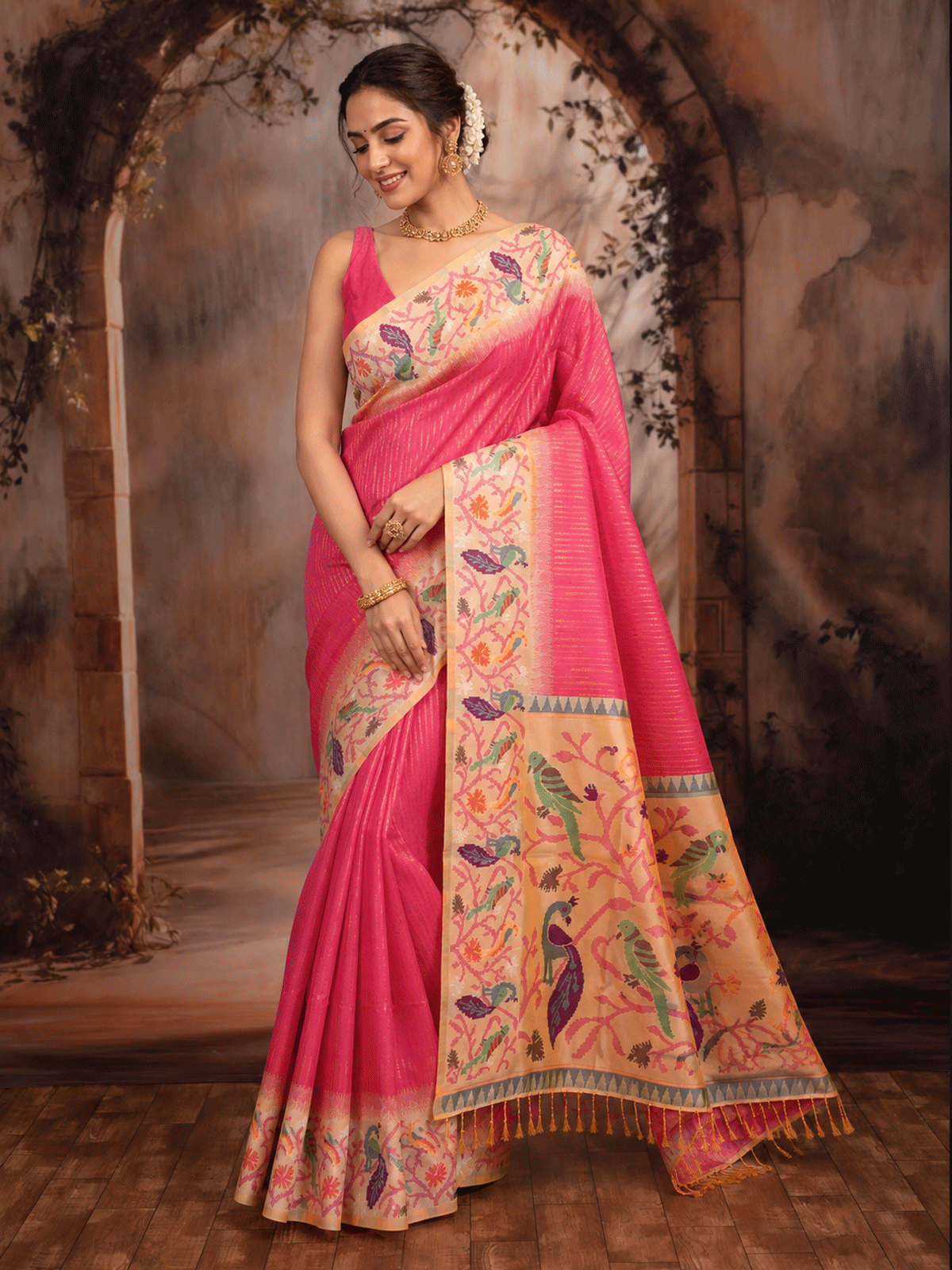 Rani Pink Semi Silk Saree