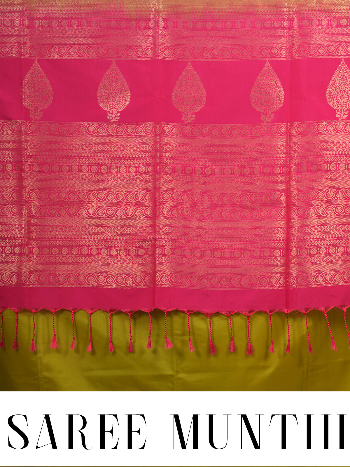 Mehendi Green with Rani Pink Semi Silk Saree