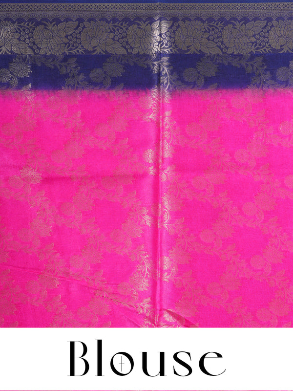 Magenta with Navy Blue - Semi Tussar Saree
